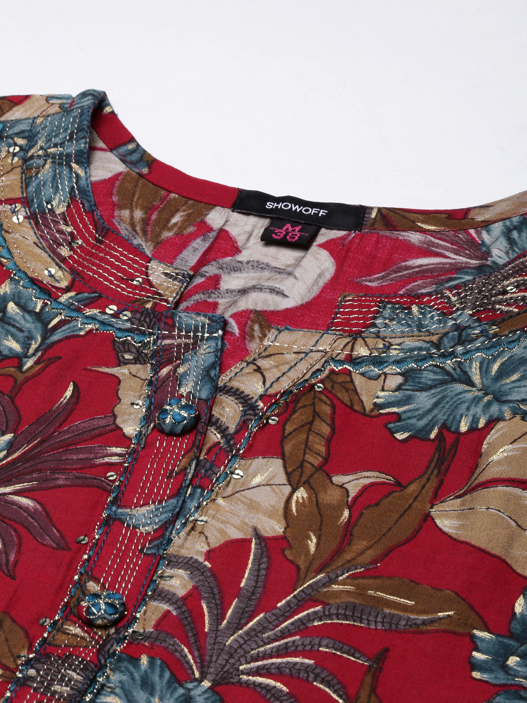 Women's Straight Maroon Floral Kurta