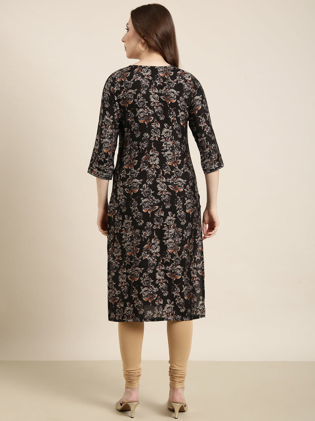 Women's Straight Black Floral Kurta