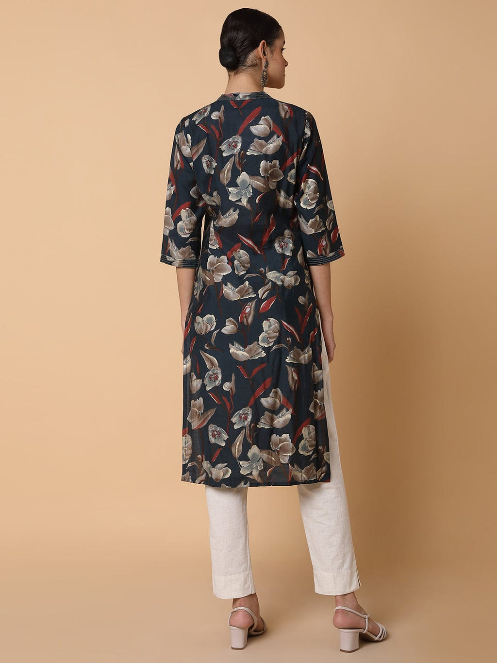 Women's Floral Teal Straight Kurta
