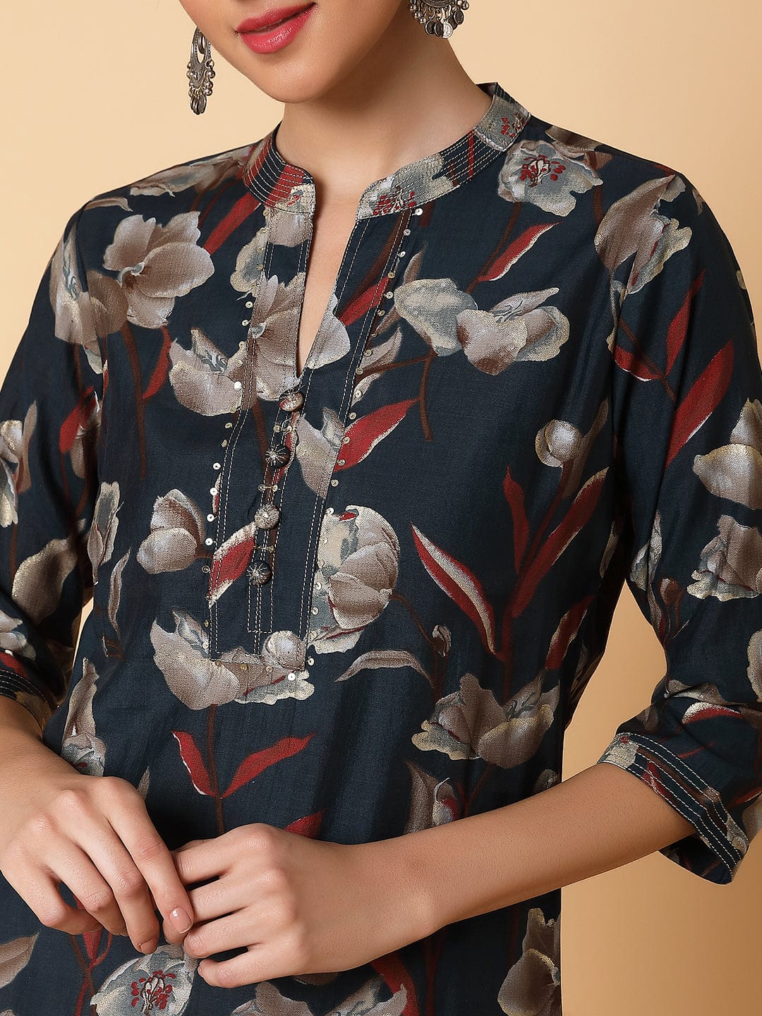 Women's Floral Teal Straight Kurta