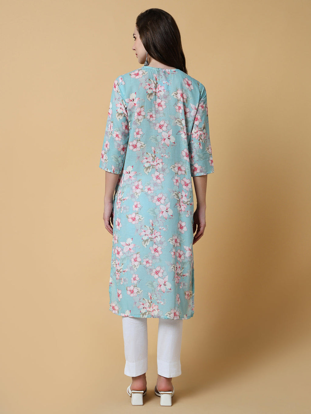 Women's Blue Floral Straight Kurta