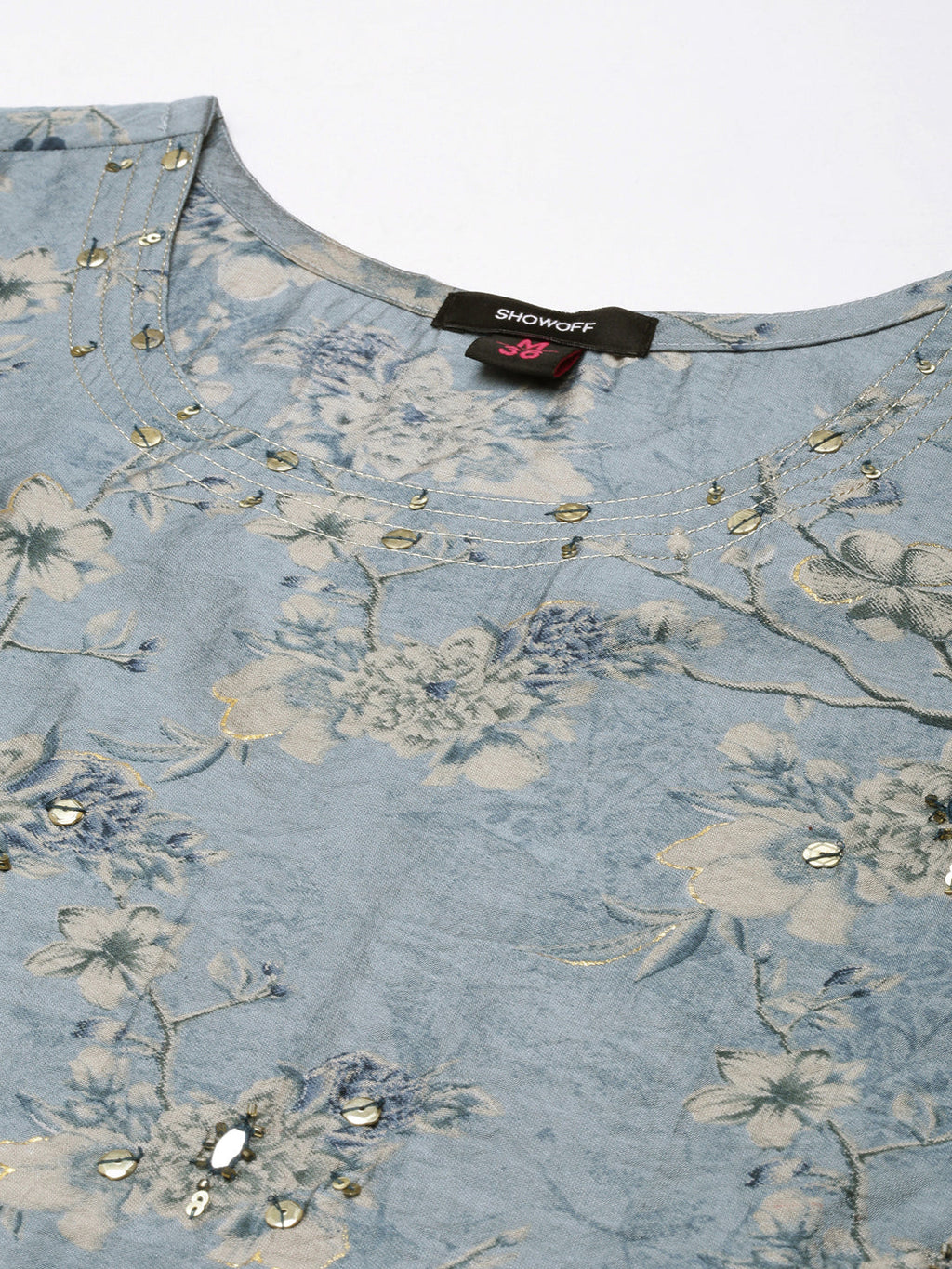 Women's Straight Blue Floral Kurta
