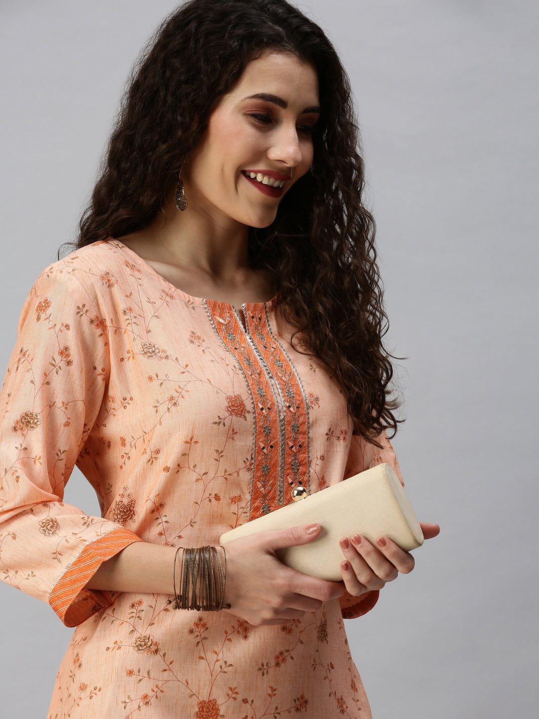 Women's Printed Orange Straight Kurta