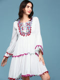 Women's White Embellished Embroidered Lace Cotton Fit & Flare Dress