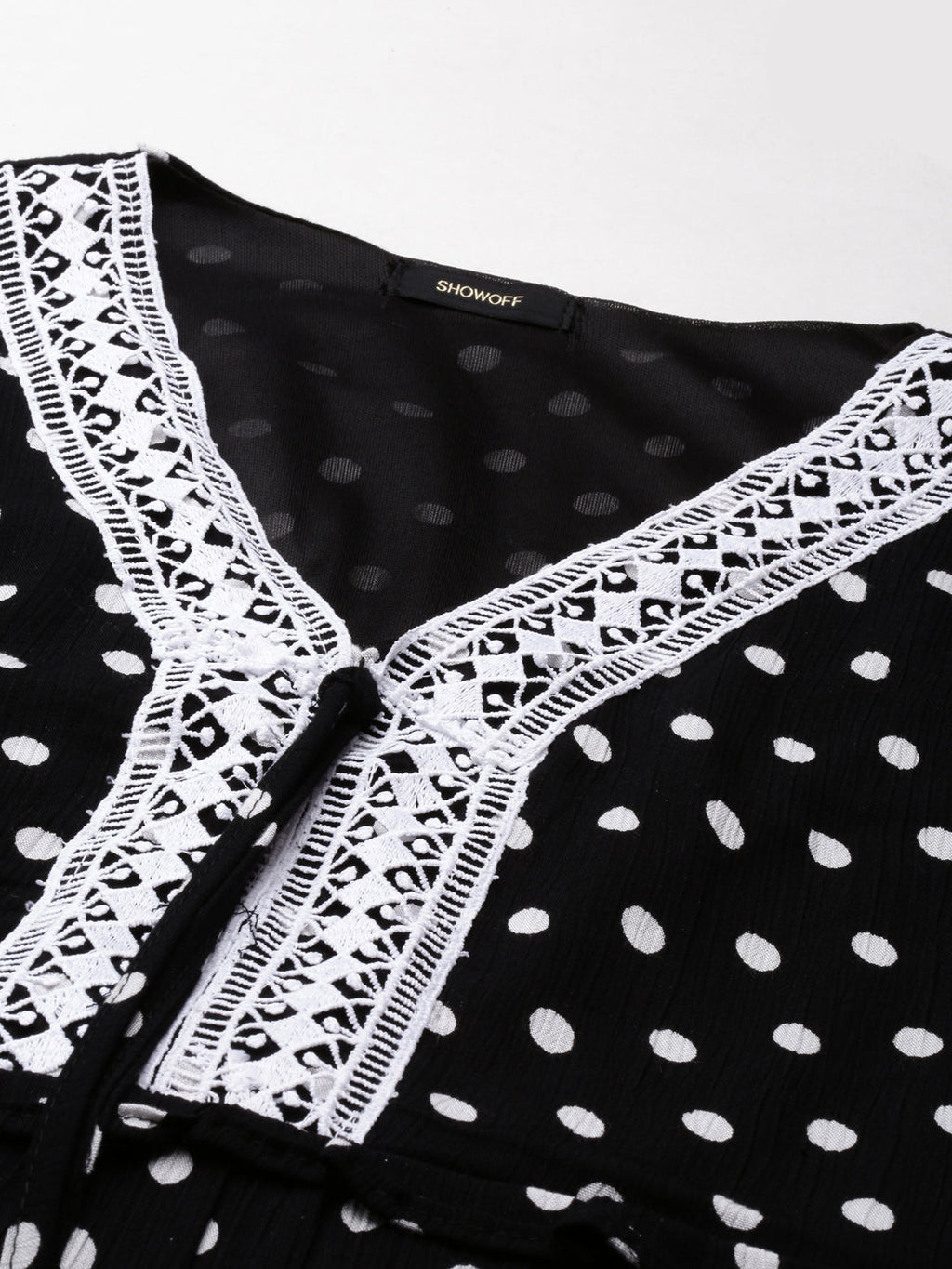 Women's Black Cotton Polka Dots Printed A-Line Dress