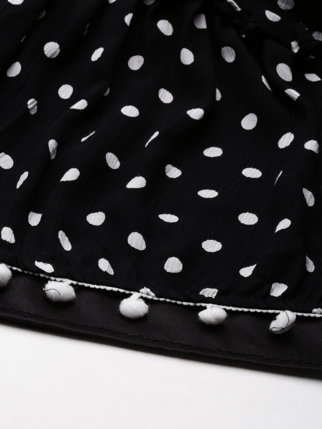 Women's Black Cotton Polka Dots Printed A-Line Dress