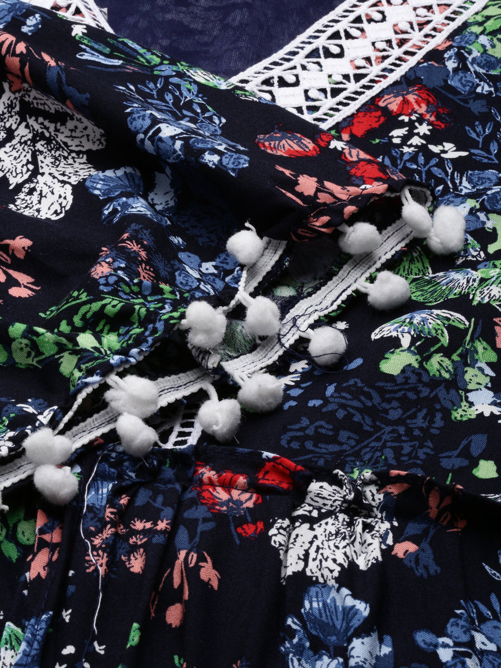 Women's Navy Blue Floral Printed Fit & Flare Dress