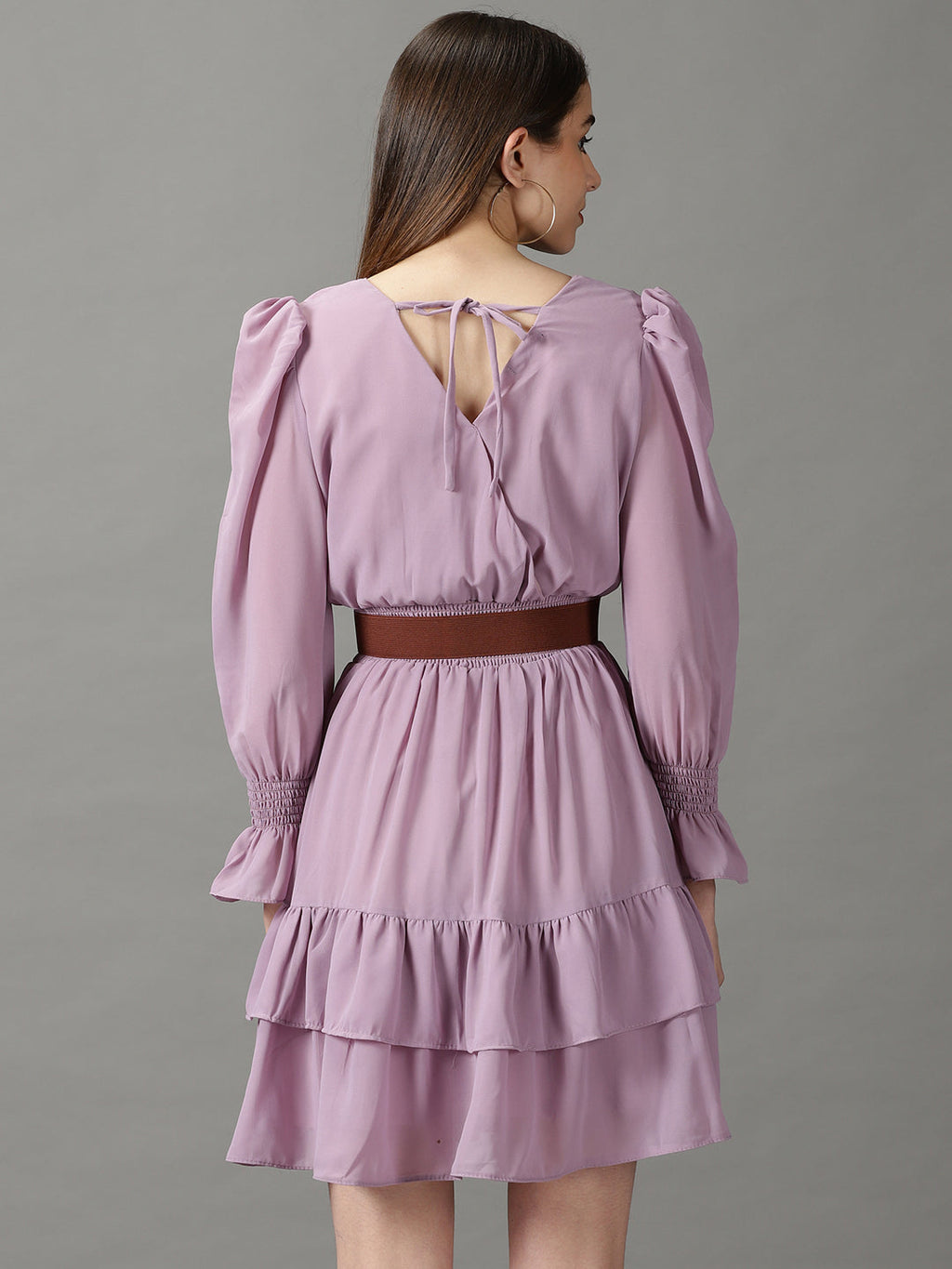 Women's Lavender V-Neck Layered Dress