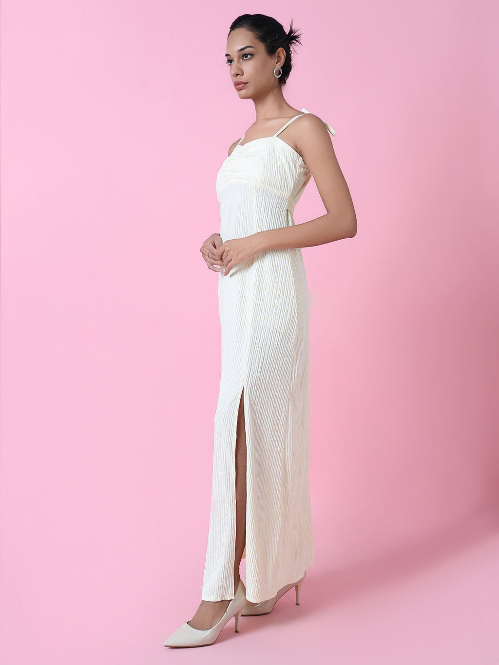 Women's Cream Solid Maxi Dress