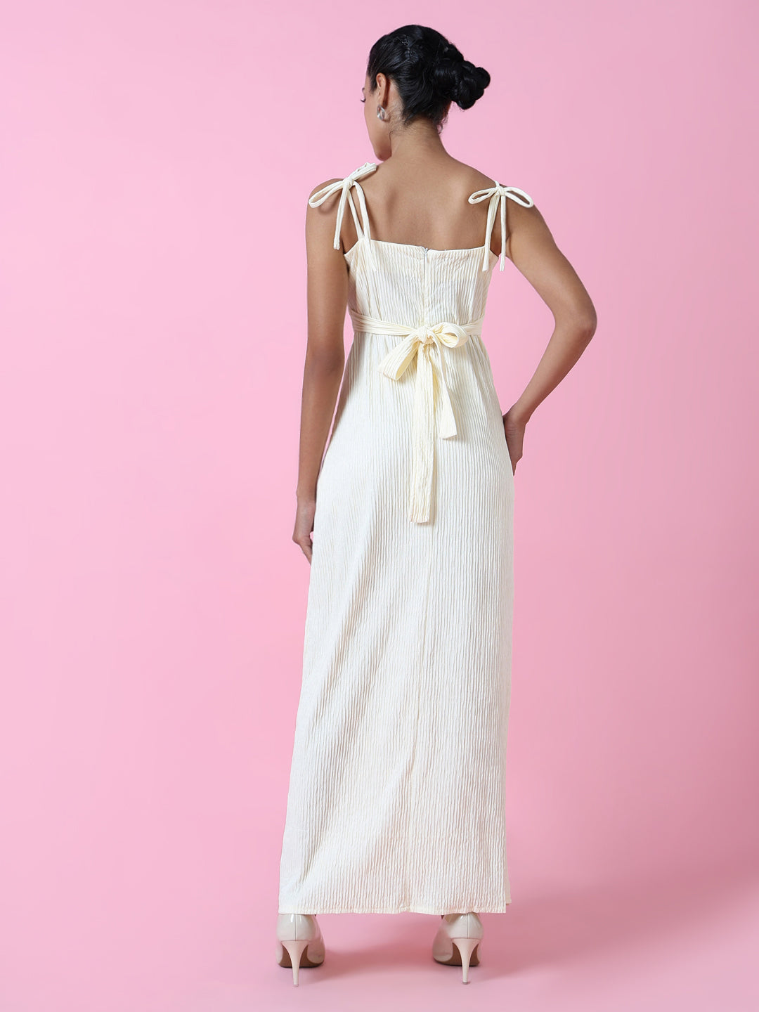 Women's Cream Solid Maxi Dress