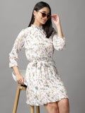 Women's White Floral Printed Fit & Flare Dress