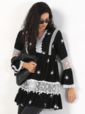 Women's Printed Black Longline Top