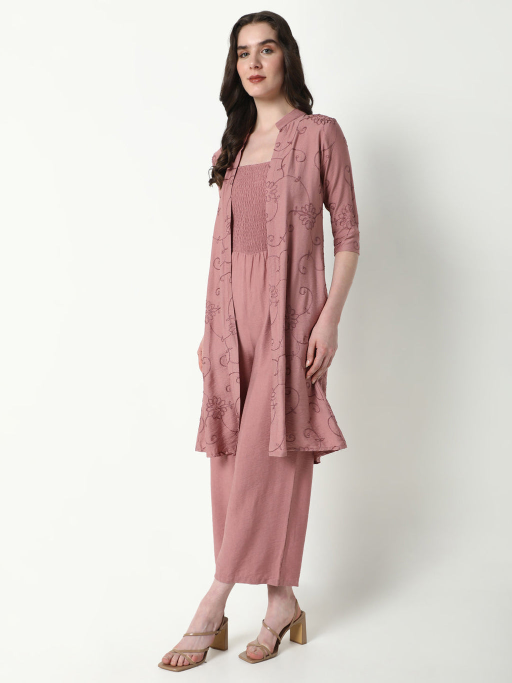 Women's Mauve Cotton Basic Jumpsuit with Shrug