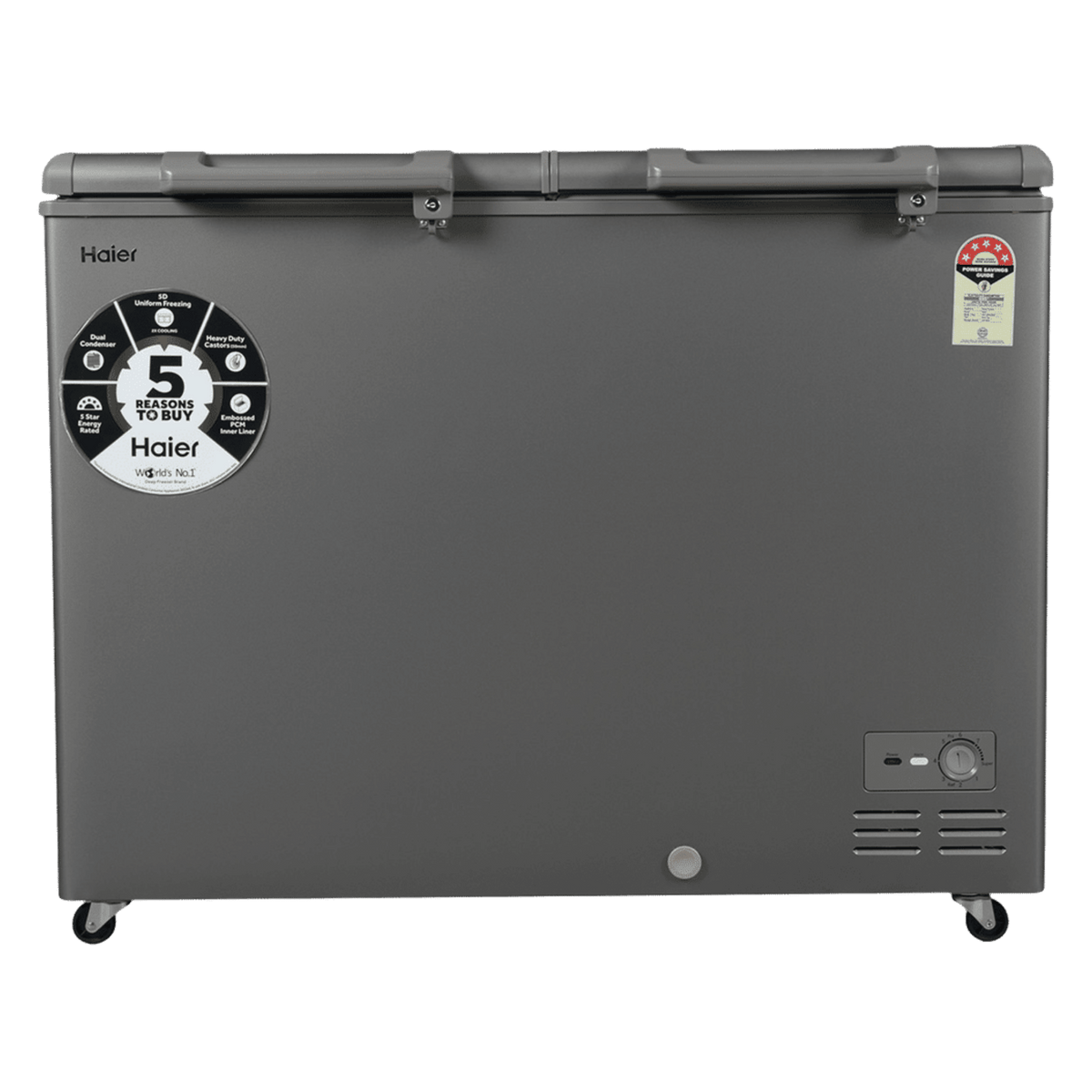 Haier Titanium 345 Litres 5 Star Double Door Deep Freezer with Stabilizer Free Operation (HFC-345DME5, Grey)