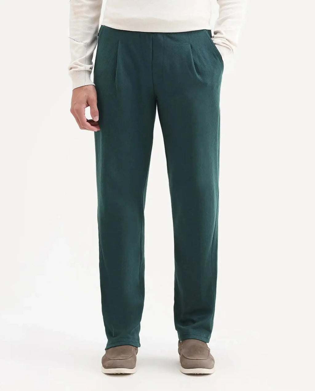 Rare Rabbit Men's Kelo Teal Cotton Blend Plain Regular Fit Trouser