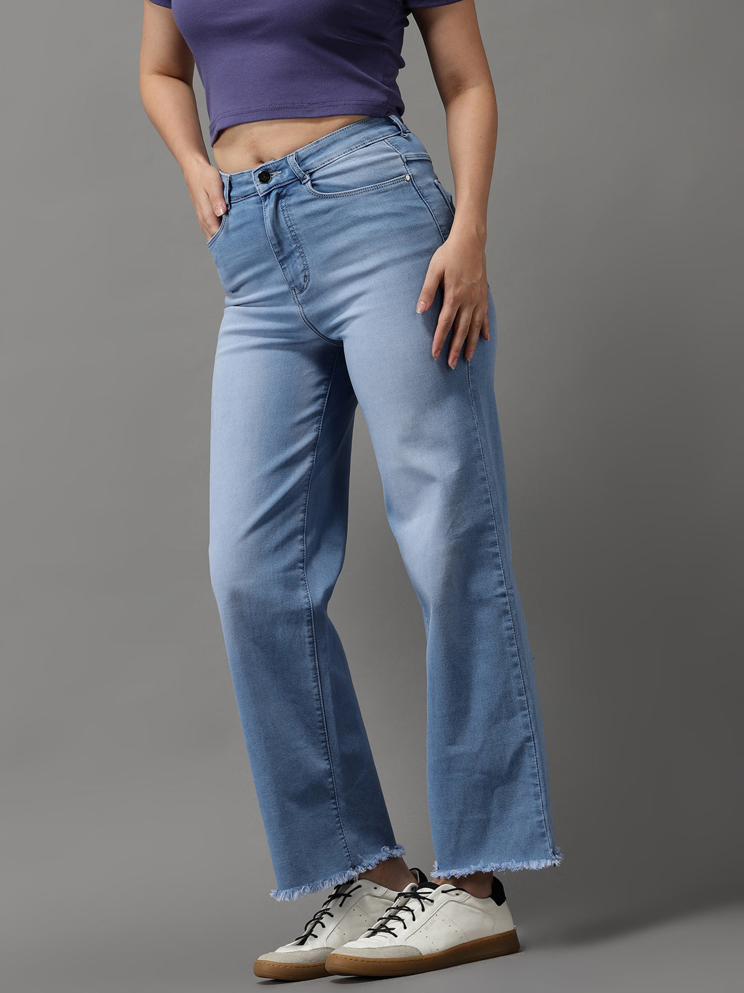 Women's Blue Jean Wide Leg High-Rise Light Fade Stretchable Jeans