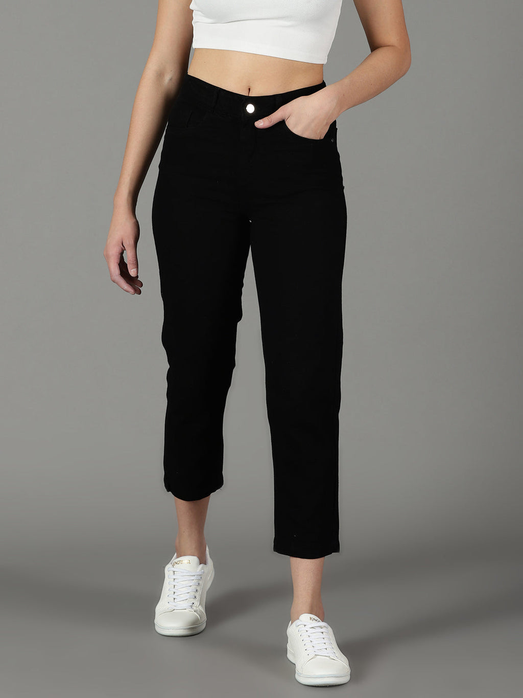 Women's Black High-Rise Cotton Jeans