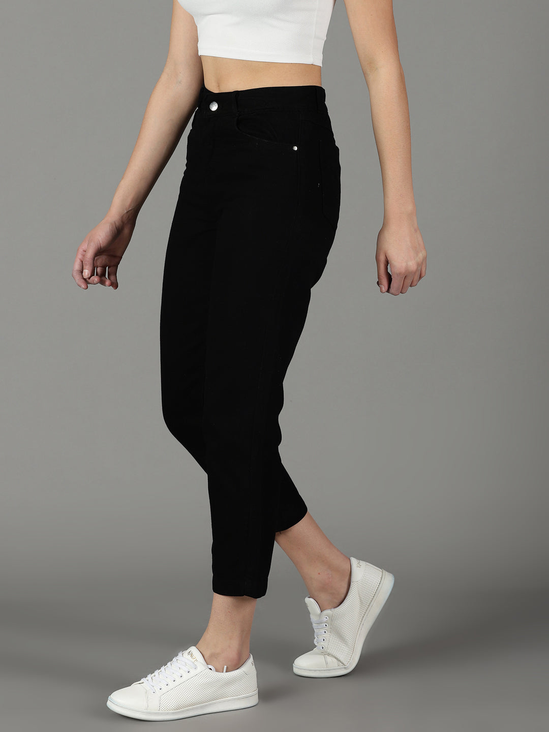 Women's Black High-Rise Cotton Jeans