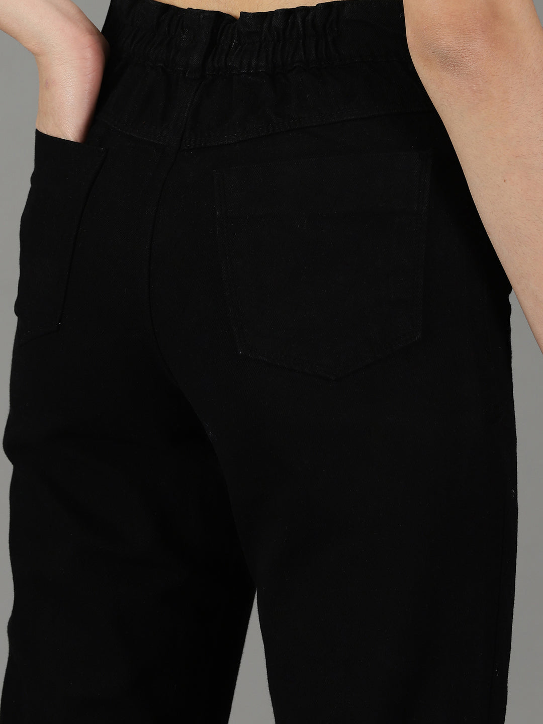 Women's Black High-Rise Cotton Jeans