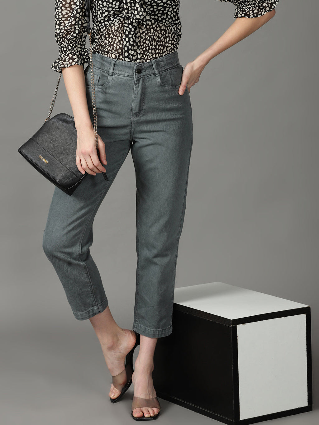Women's Grey High-Rise Jeans