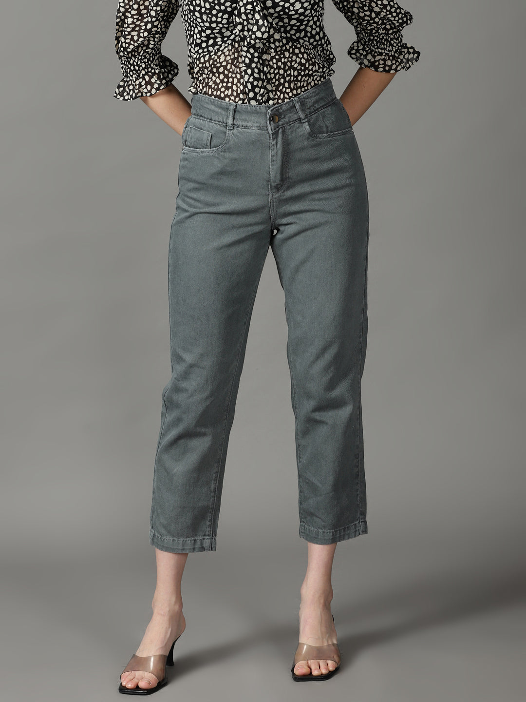 Women's Grey High-Rise Jeans