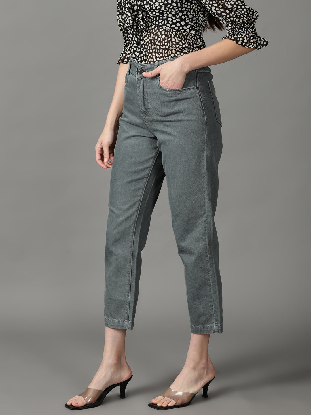 Women's Grey High-Rise Jeans