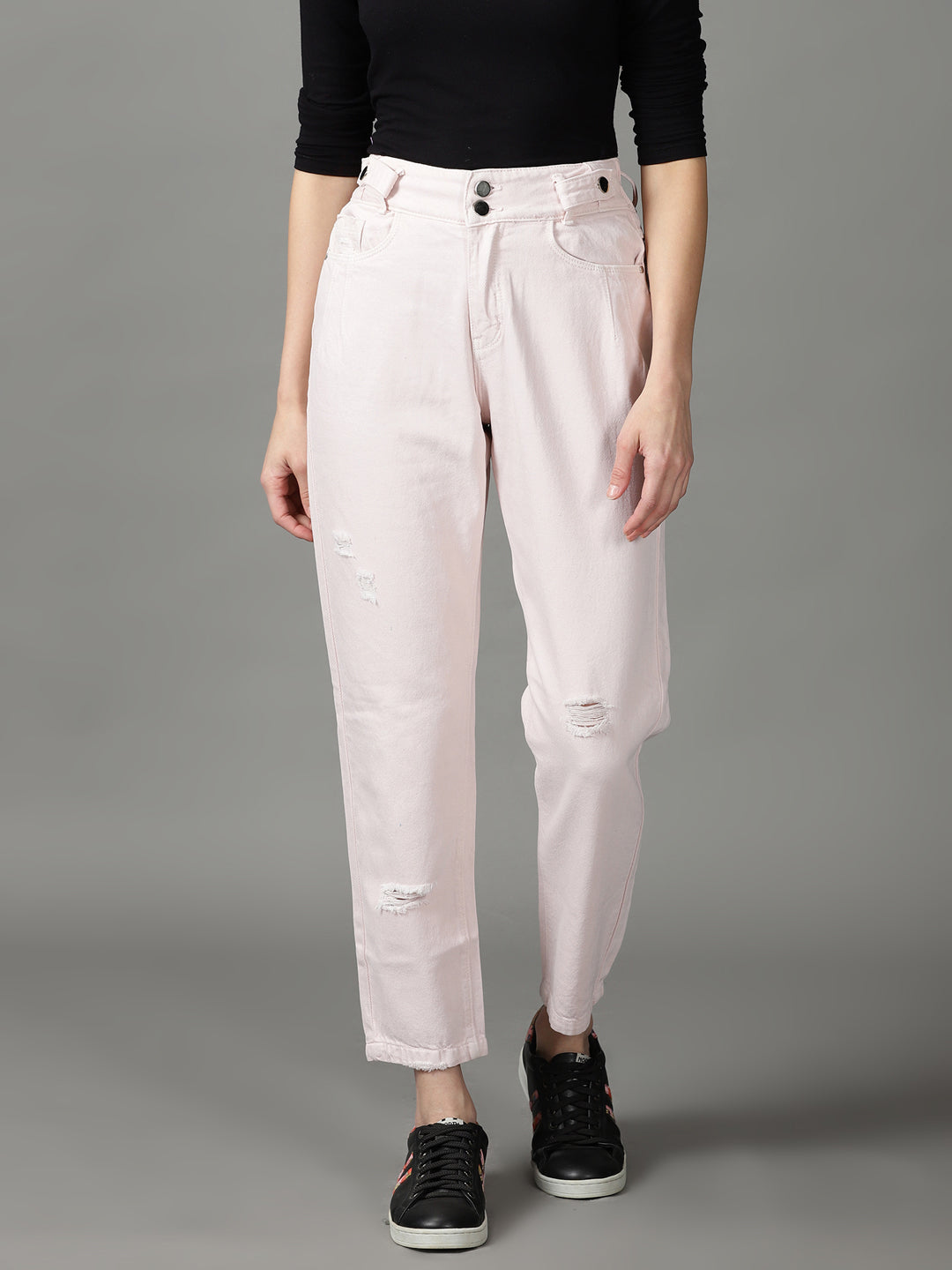 Women's Peach Relaxed Fit High-Rise Cotton Jeans