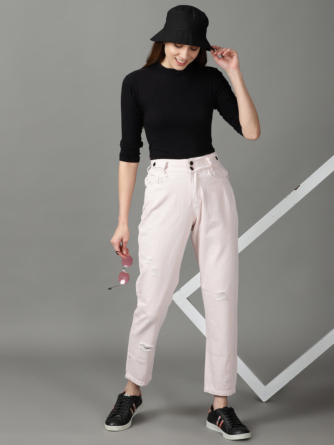 Women's Peach Relaxed Fit High-Rise Cotton Jeans