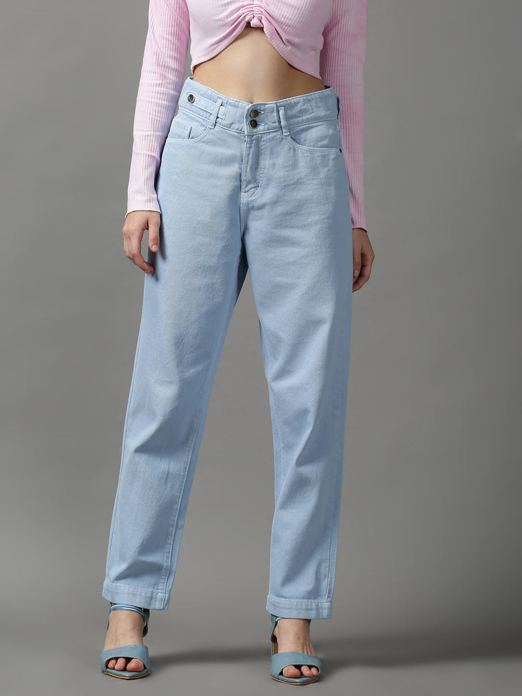 Women's Blue Regular Fit Solid Denim Jeans