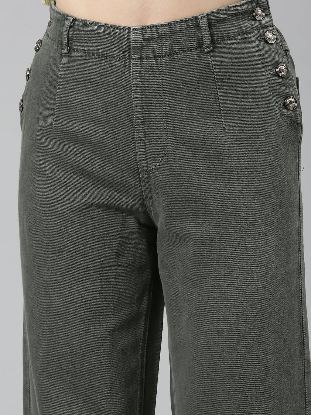 Women's Olive Retro Denims Wide Leg Jeans