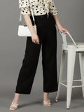 Women's Black Striped High-Rise Relaxed Fit Parallel Trousers