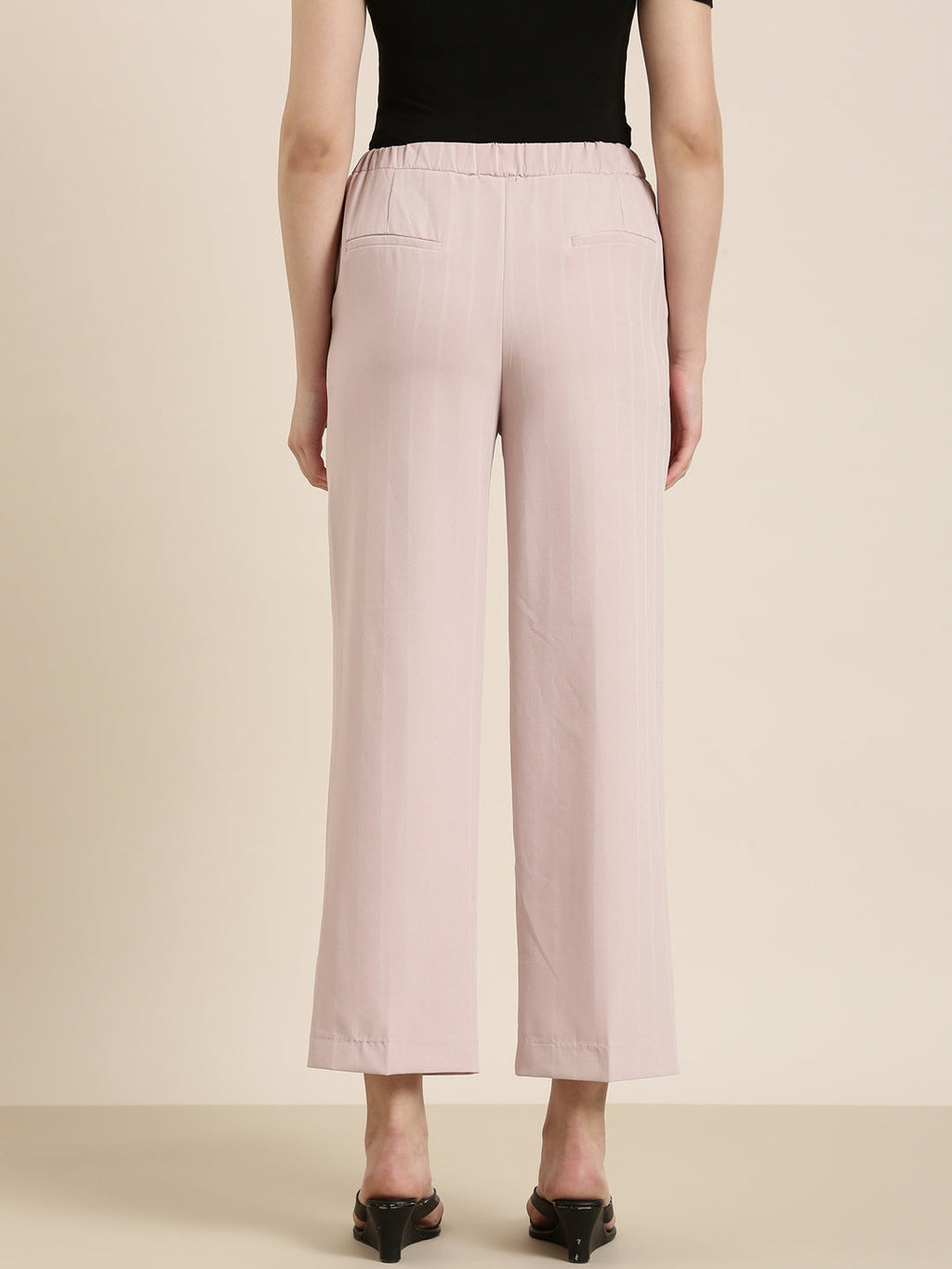 Women's Pink Relaxed Loose Fit High-Rise Trousers