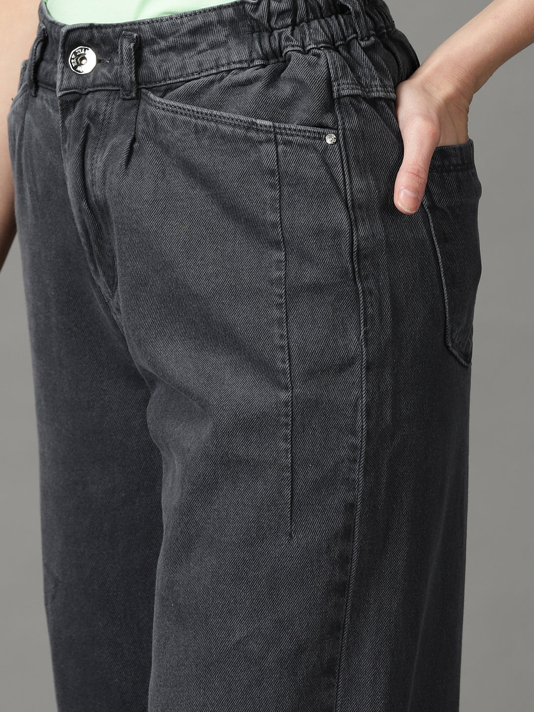 Women's Grey Wide Leg High-Rise Cotton Jeans