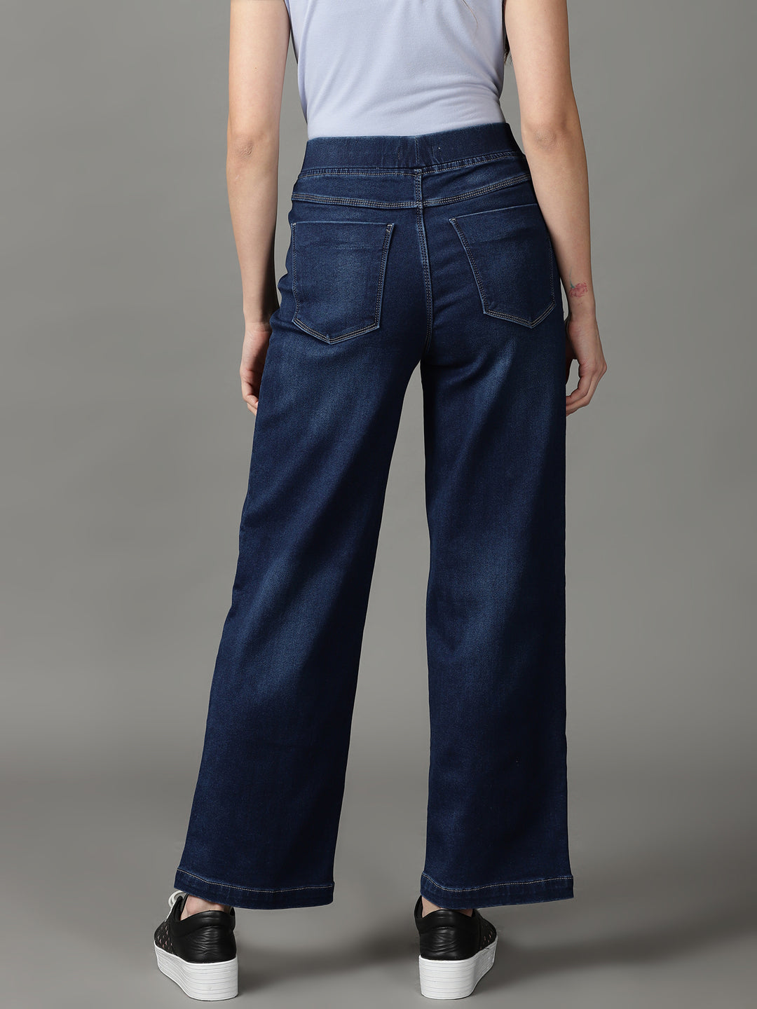Women's Navy Blue Straight Fit High-Rise Light Fade Stretchable Cotton Jeans