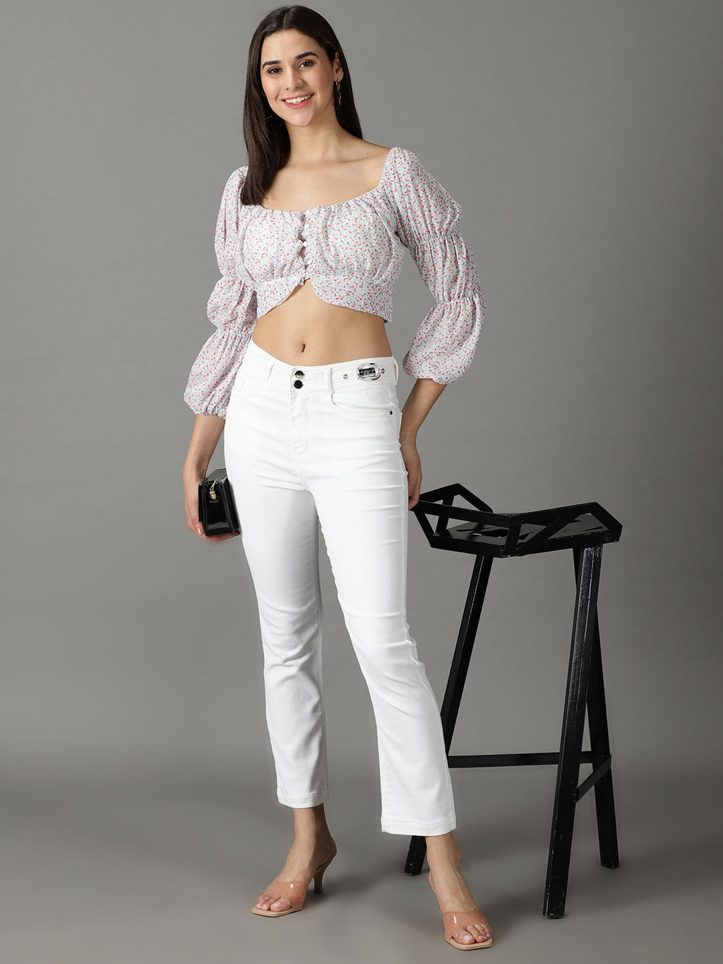 Women's White Solid Fit Denim Jeans