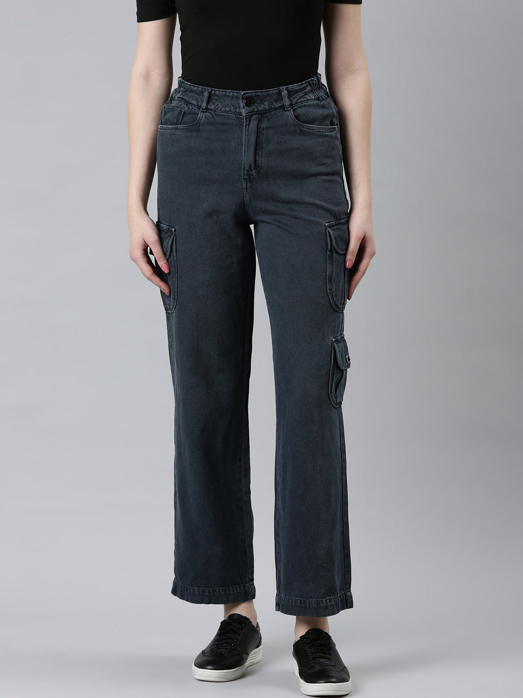 Women's Grey Cotton Straight Fit Denim Jeans
