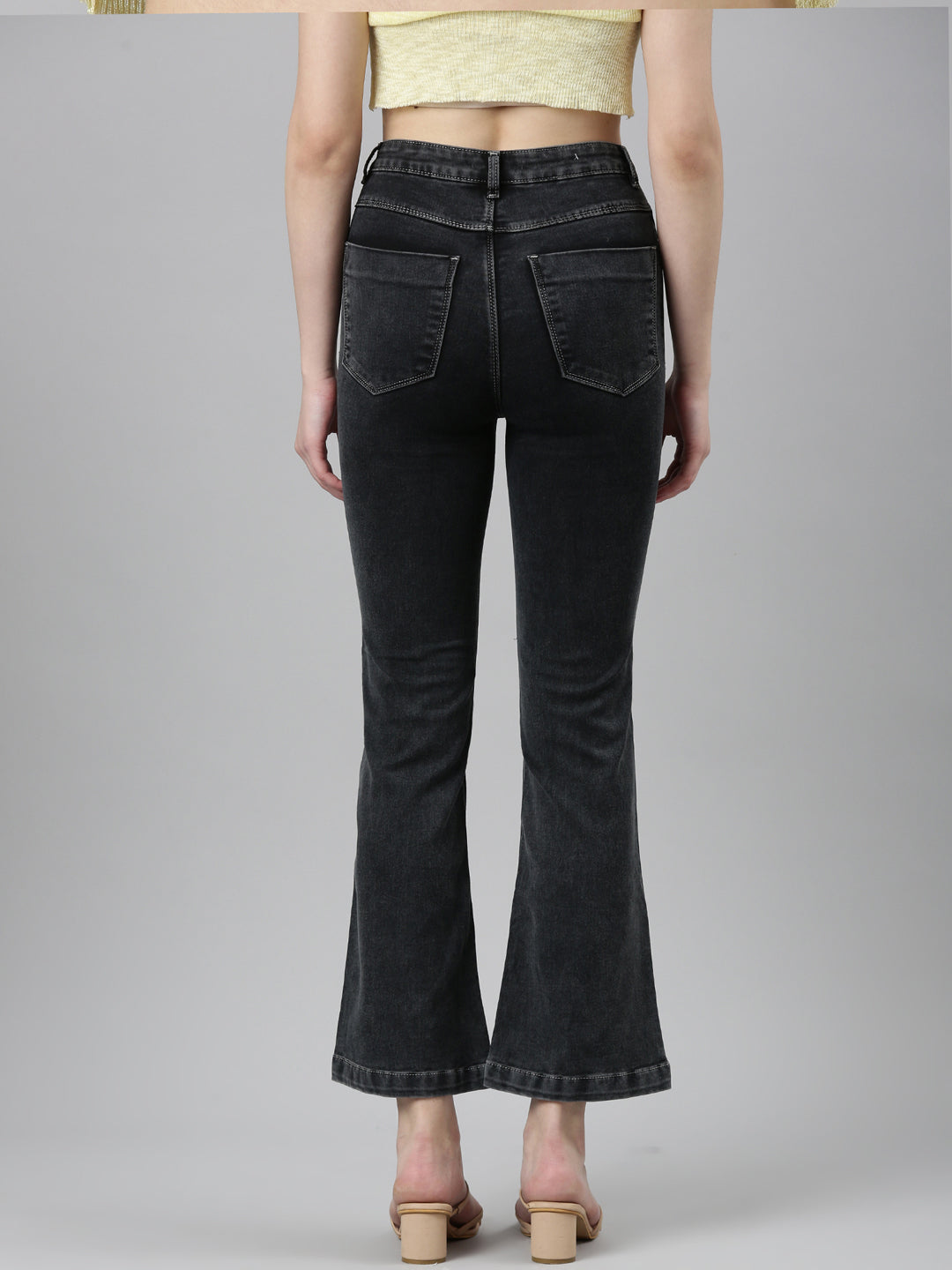 Women's Black Flared Fit High-Raise Denim Jeans