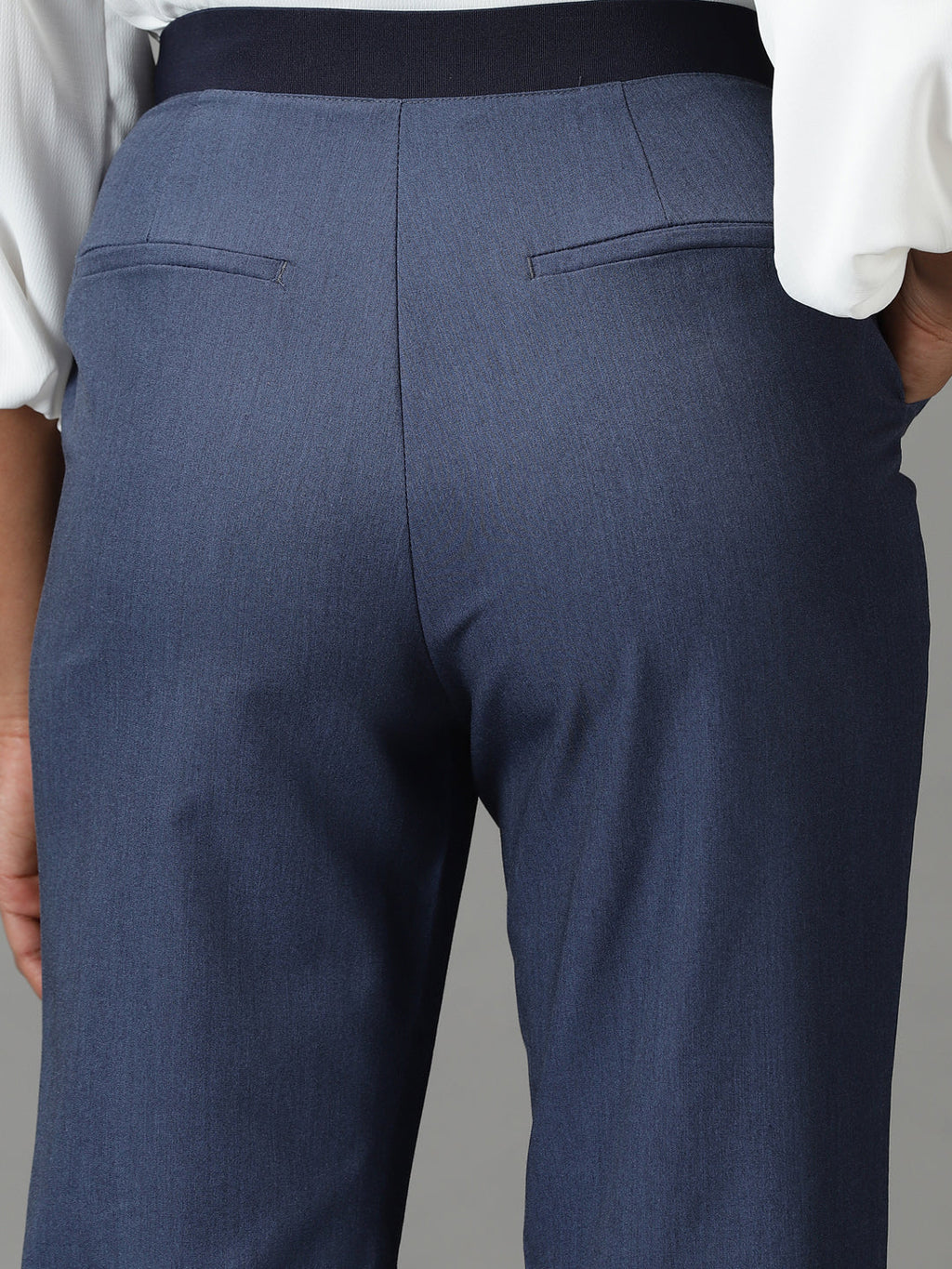 Women's Blue Mom Fit Cotton Formal Trousers