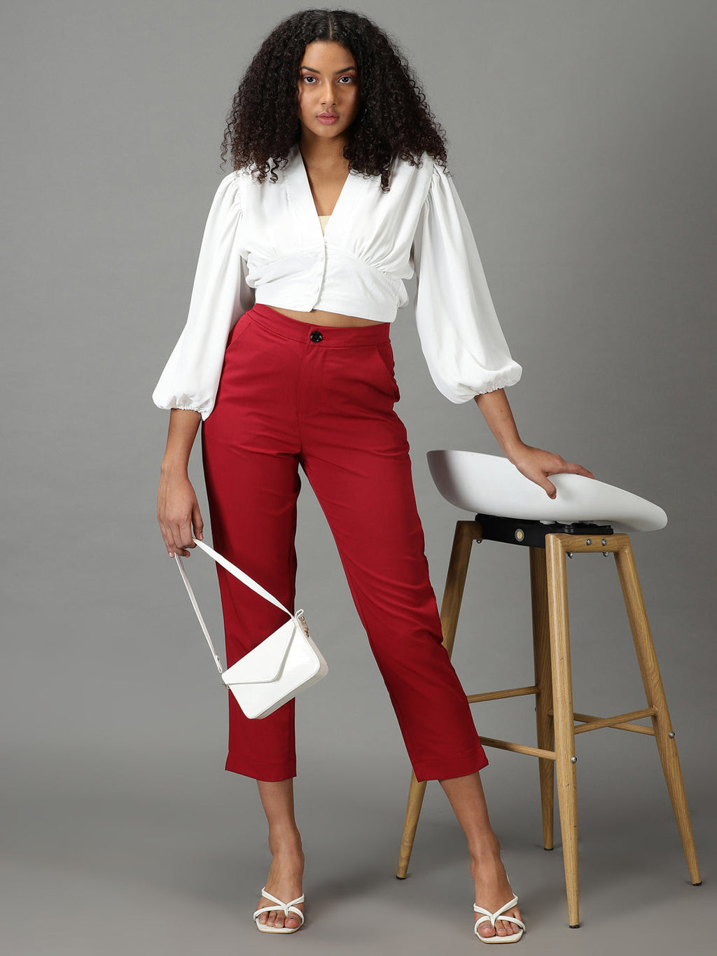 Women's Maroon Mom Fit Cotton Formal Trousers