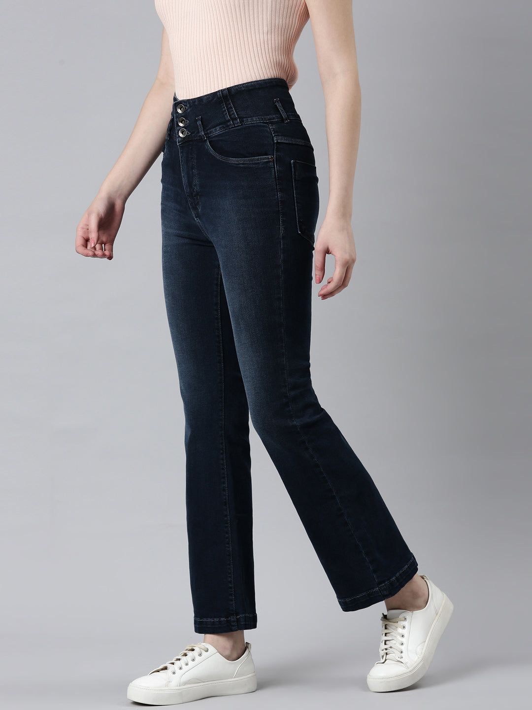 Women's Navy Blue Clean Look Denim Bootcut Jeans