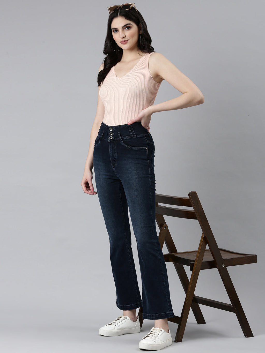 Women's Navy Blue Clean Look Denim Bootcut Jeans