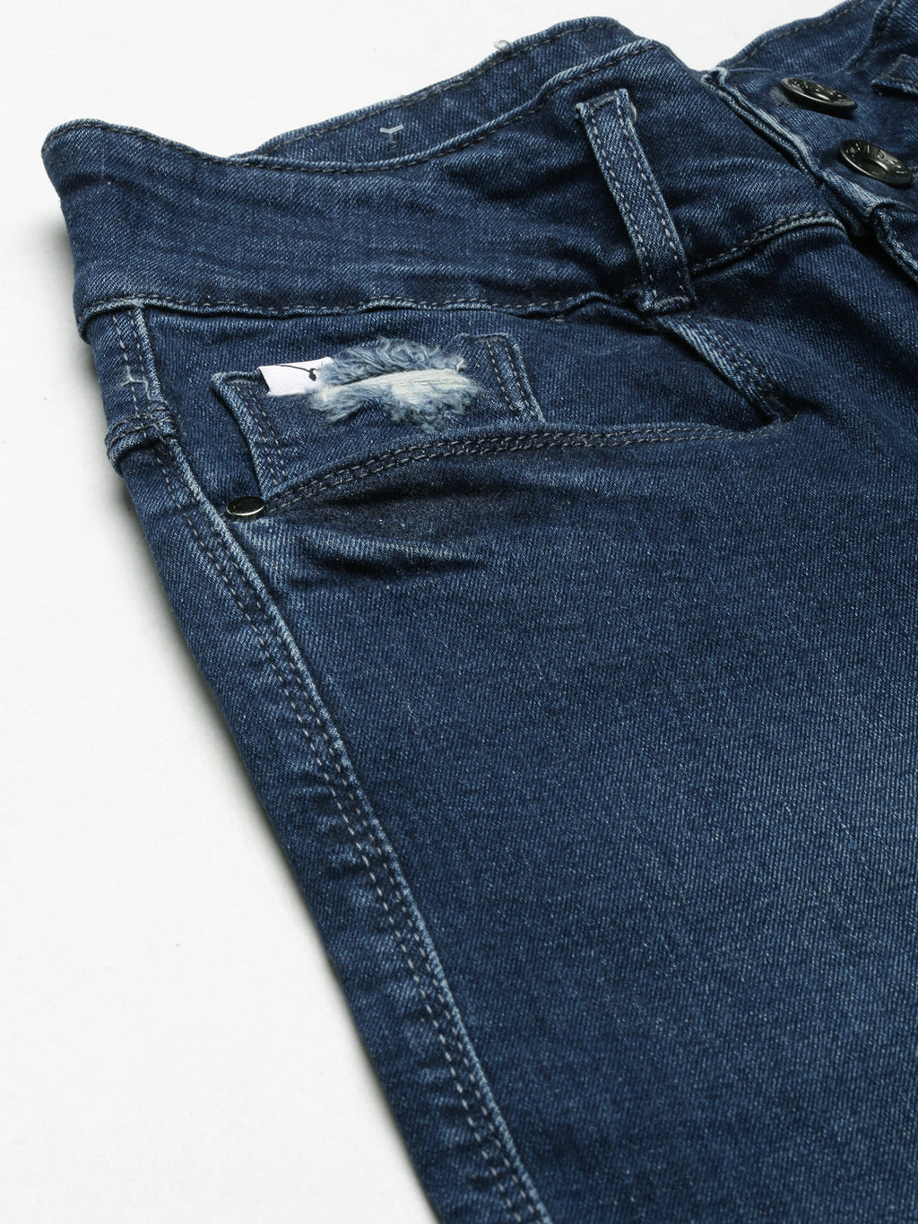 Women's Navy Blue Acid Wash Wide Leg Mid-Rise Denim Jeans