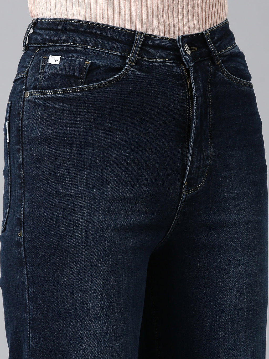Women's Navy Blue Wide Leg Denim Jeans