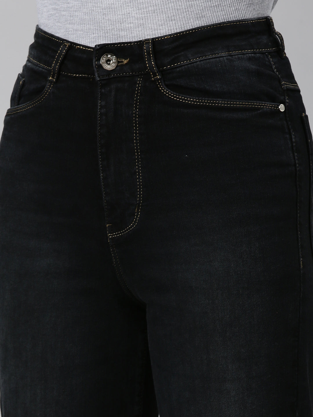 Women's Black Wide Leg Light Fade Acid Wash Denim Jeans