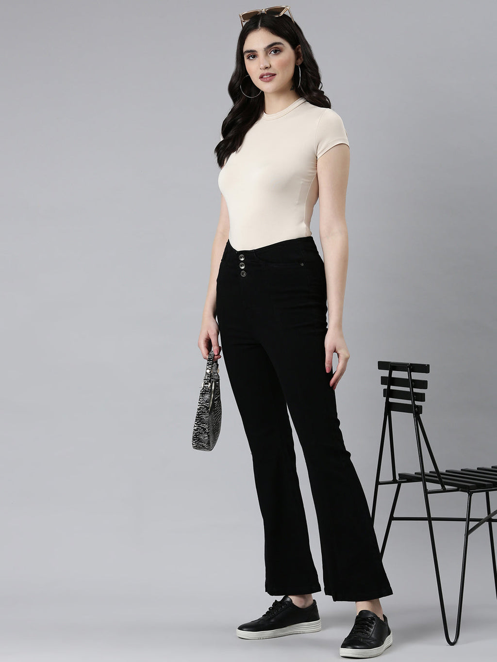 Women's Black Bootcut High-Rise Denim Jeans