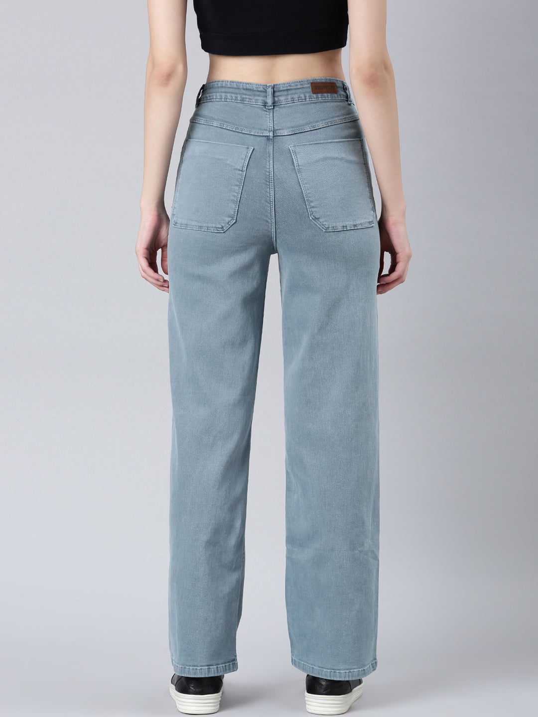 Women's Grey Wide Leg Stretchable Denim Jeans