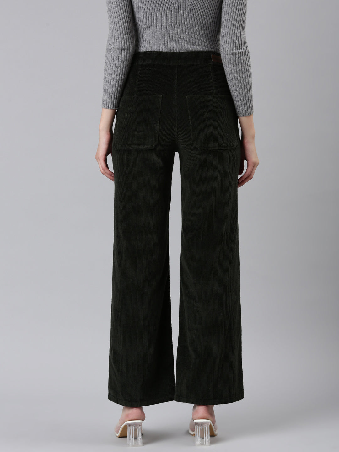 Women's Olive Straight Fit High-Rise Trousers