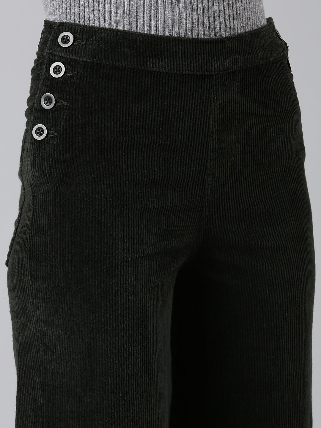 Women's Olive Straight Fit High-Rise Trousers