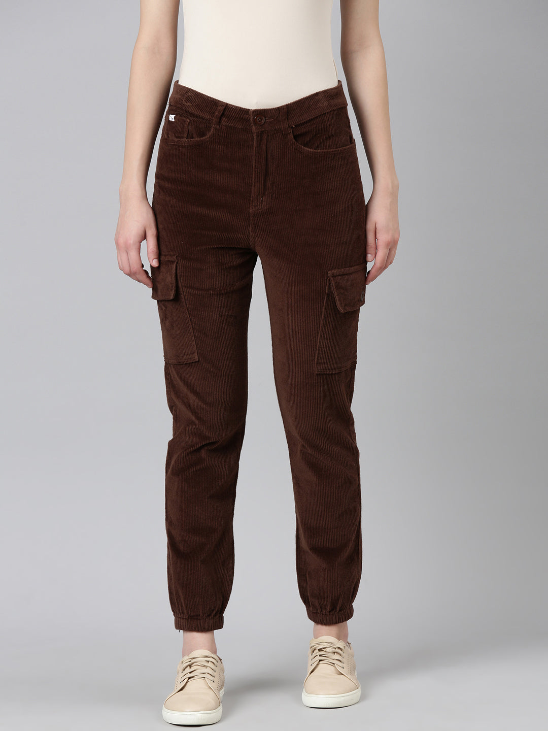 Women's Brown Slim Fit High-Rise Joggers