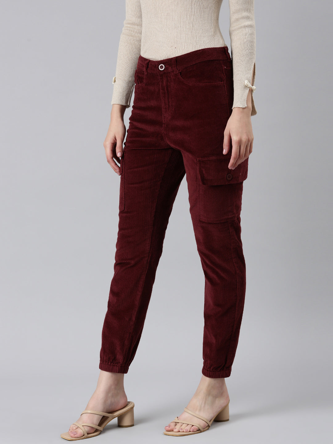 Women's Burgandy Slim Fit High-Rise Joggers